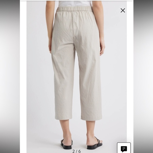 Eileen Fisher Stretch Organic Cotton Crop Pants Wide Leg Large Greige Chalk - Picture 5 of 15